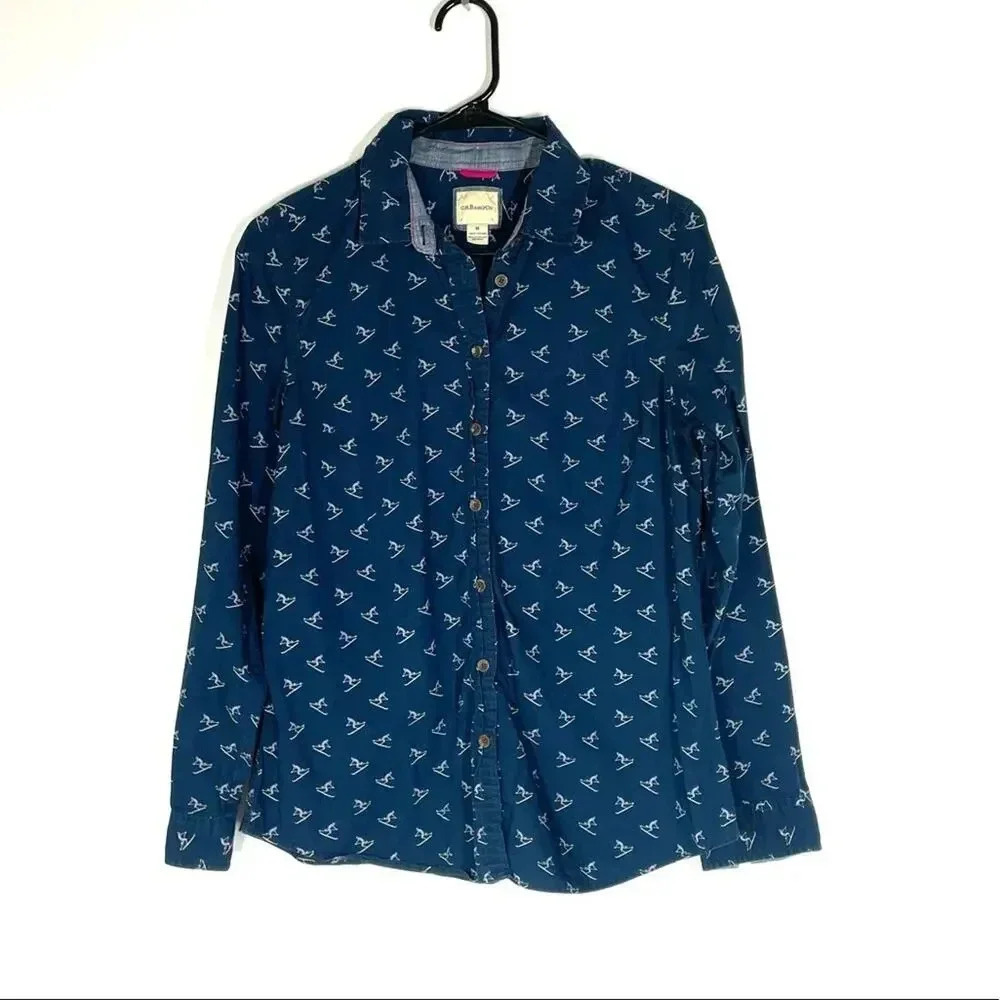 G.H. Bass & Co Navy Skiier Button Up Long Sleeve Shirt Size Medium